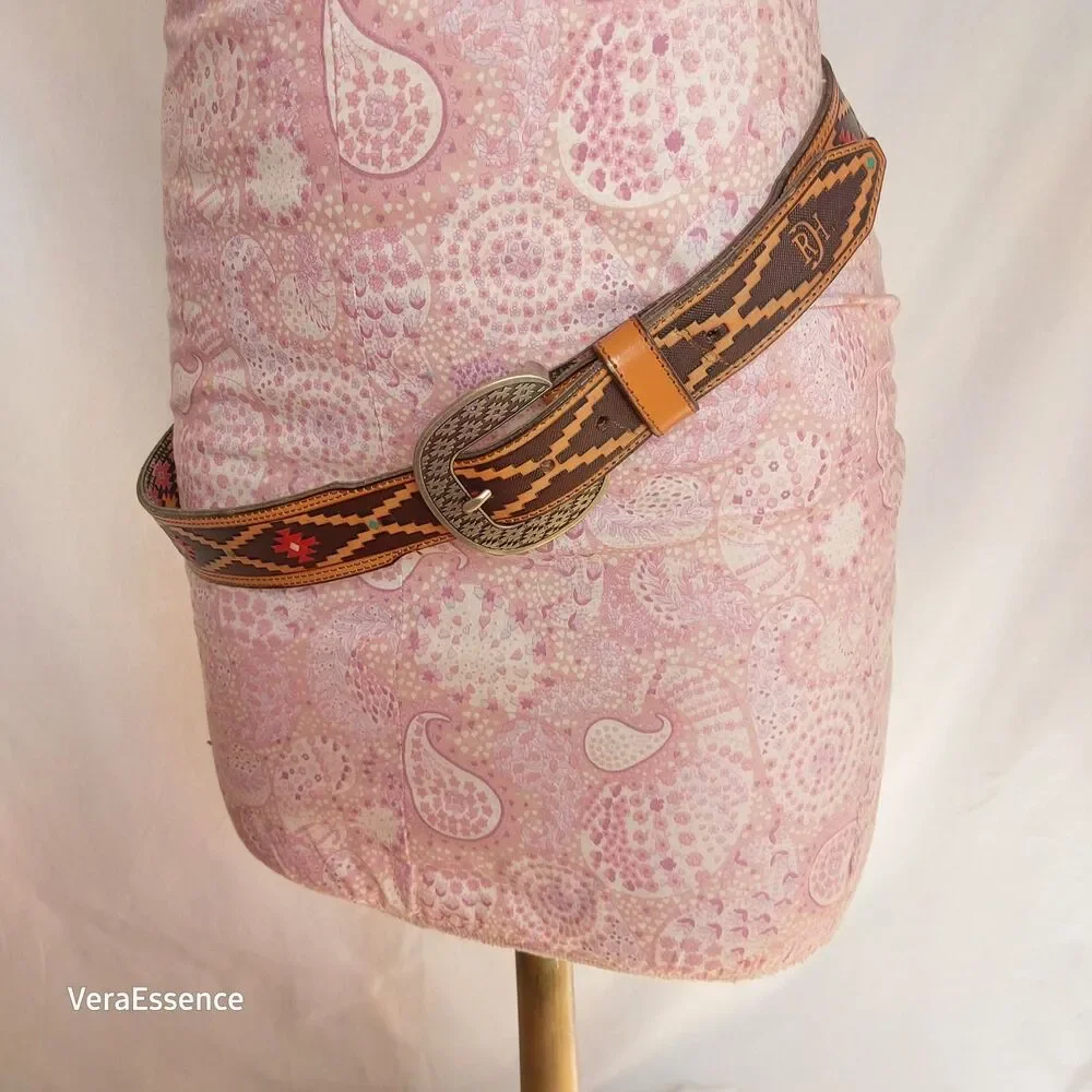 Red Dirt Hat Mens Multicolor Geometric Genuine Leather Tapered Belt Size 42 NWOT